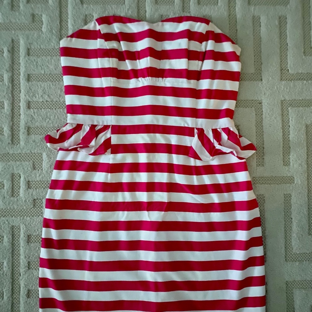 Soft sweetheart, peplum, stripes above the knee